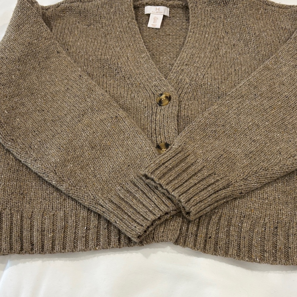 Halston Heritage Taupe Knit V-Neck Button Cardigan - Picture 4 of 8